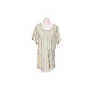 Flax green/blue/yellow speckled short sleeve linen shift dress size 1G (18-20).